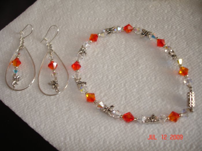Fiery Swarovski crystal bracelet and earing set