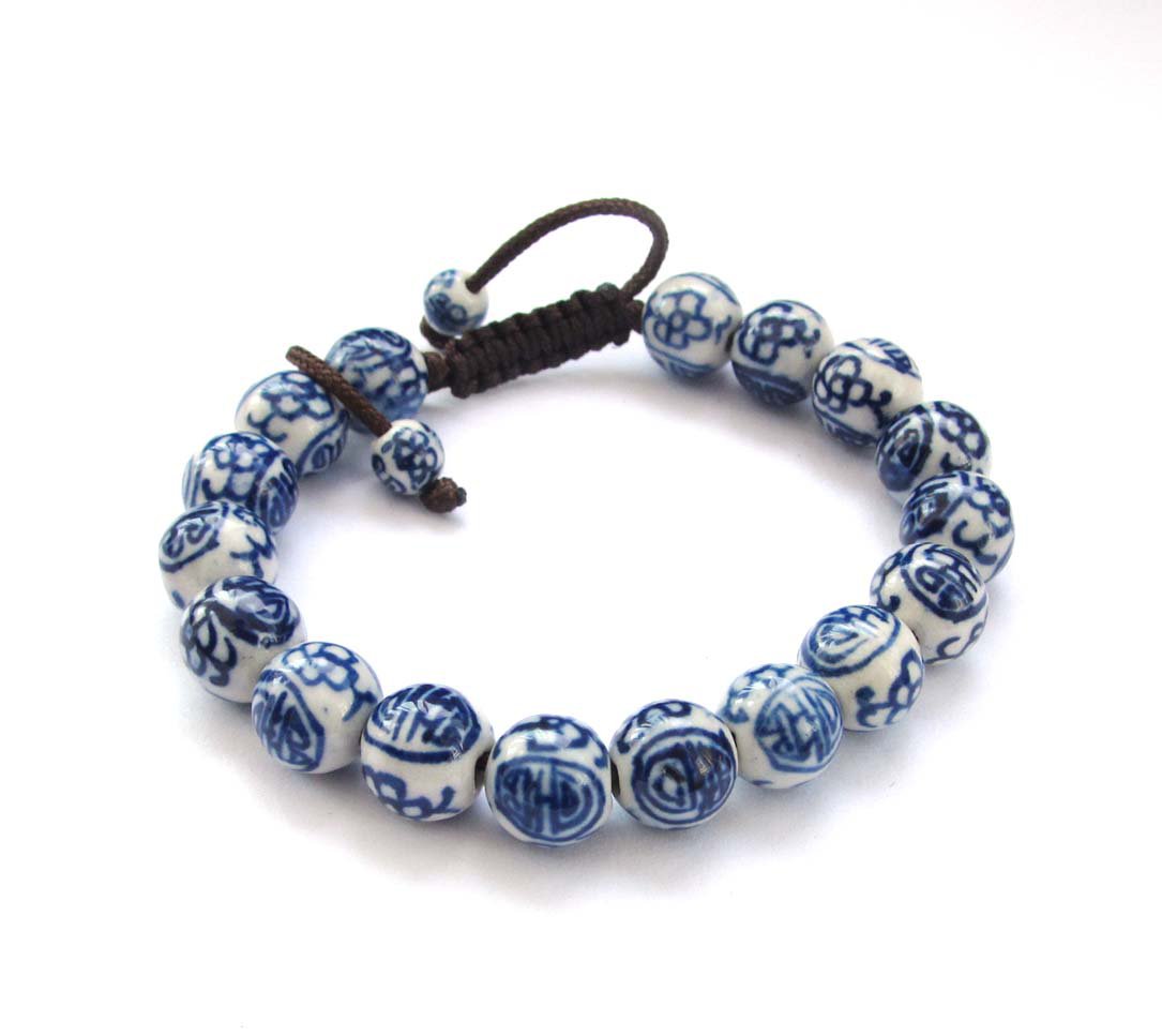 10mm Vintage Style Hand Painted Chinese Porcelain Beads Bracelet T0248