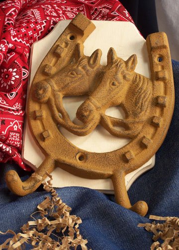 Cast Iron Rusty Colored Horse Shoe With 2 Hooks