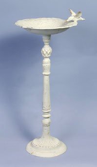 Tall White Cast Iron Bird Bath