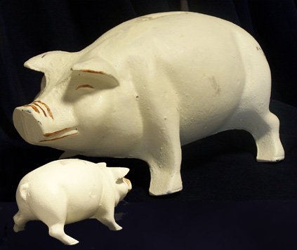 Cast Iron Large White Pig Bank