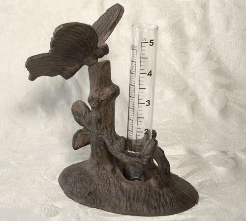 Heavy Cast Iron Butterfly Rain Gauge
