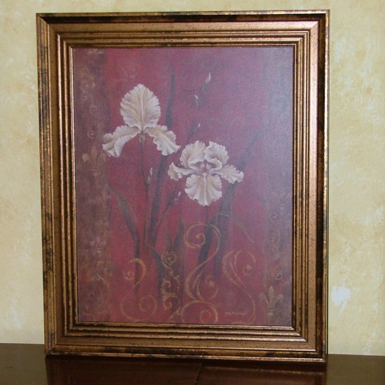 Vintage Iris With Scroll Design by Judy Mastrangelo