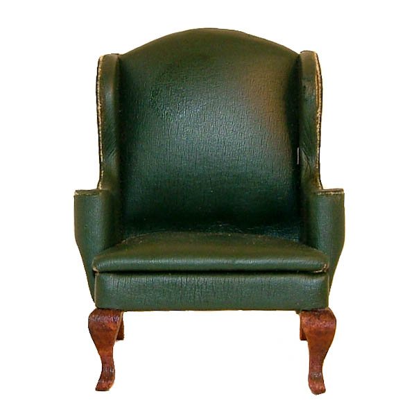 Vintage Green Dollhouse Miniature Wing Chair with Queen Anne Legs