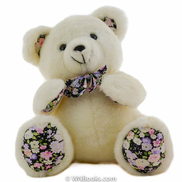 White Teddy Bear with Calico Paws, Stuffed Animal