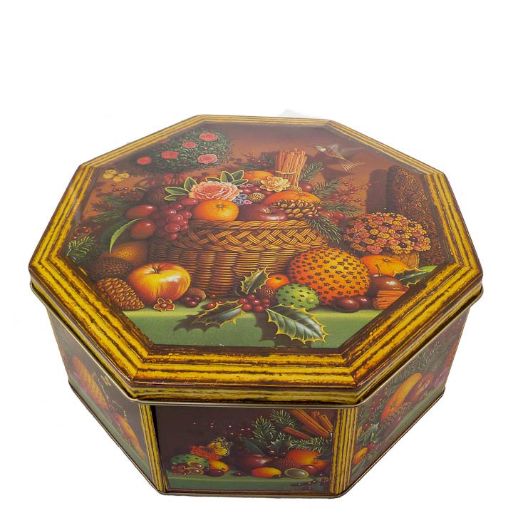 Octagonal Hummingbird and Fruit Tin 10" x 10"