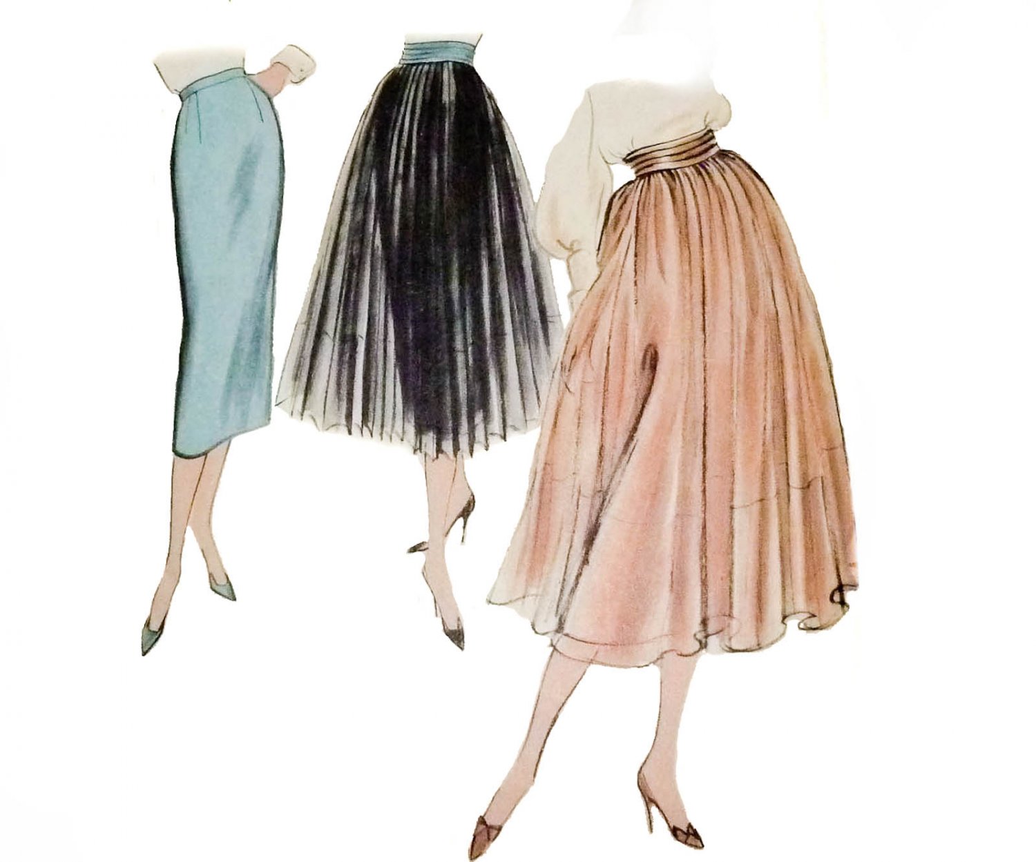 Vogue Pattern 9210 Skirt with Detachable Overskirt "Very Easy to Make" Vintage 1950