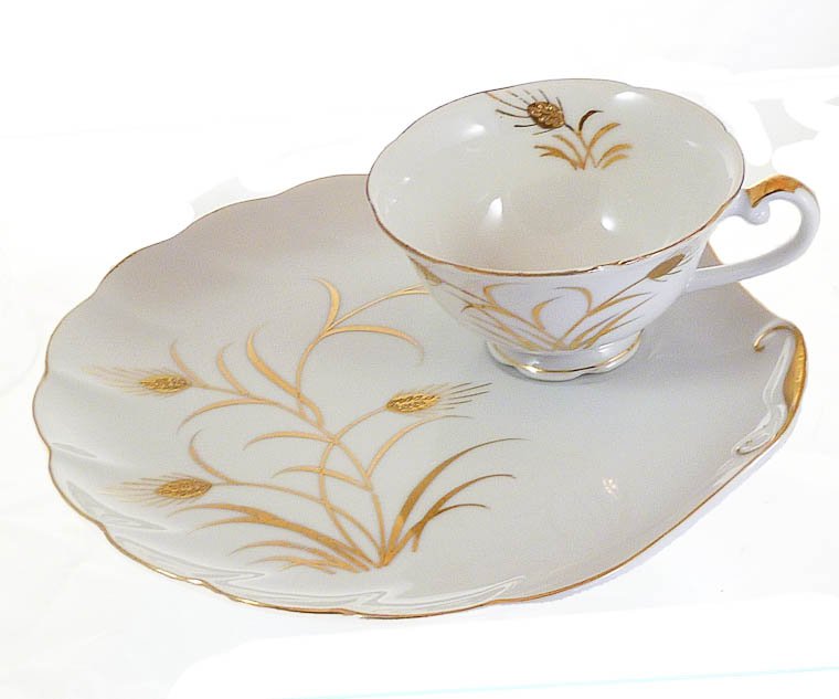 Lefton China Hand Painted Wheat Tea or Snack Plate and Cup Circa 1940-1950