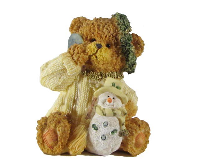 Bear with Wreath, Snowman and Shovel Figurine by Magic Creations