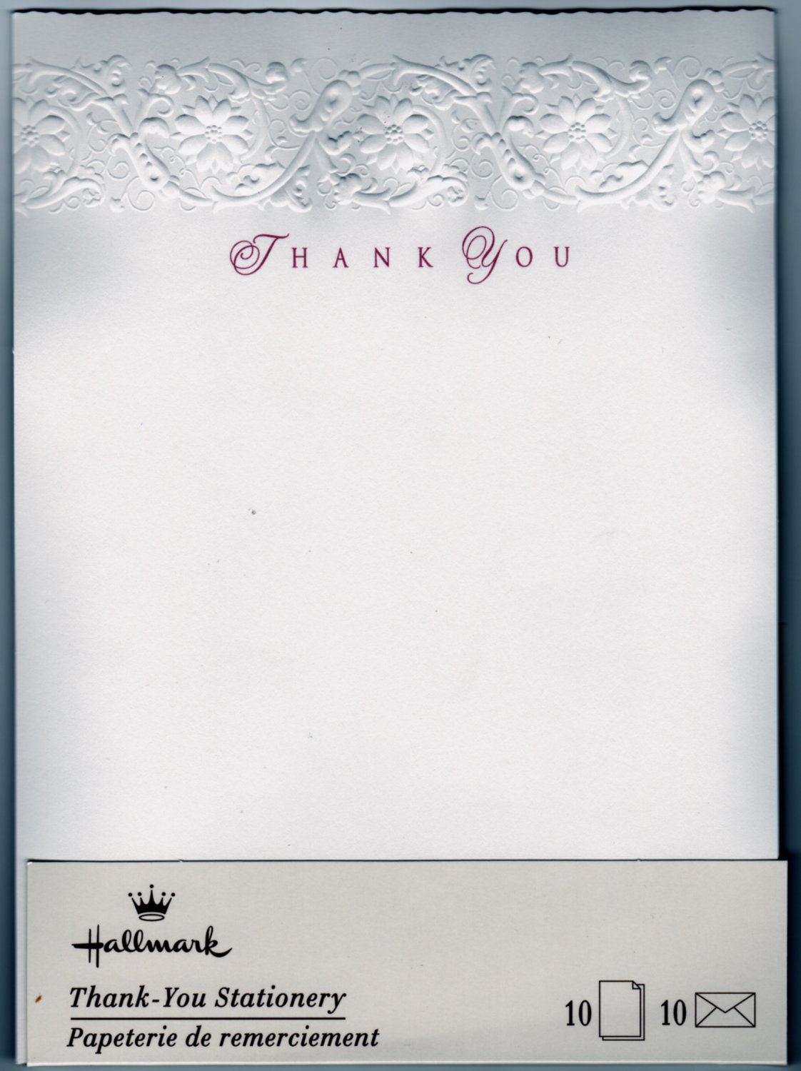 Classy Embossed Thank You Hallmark Stationery -10 Vintage 1990