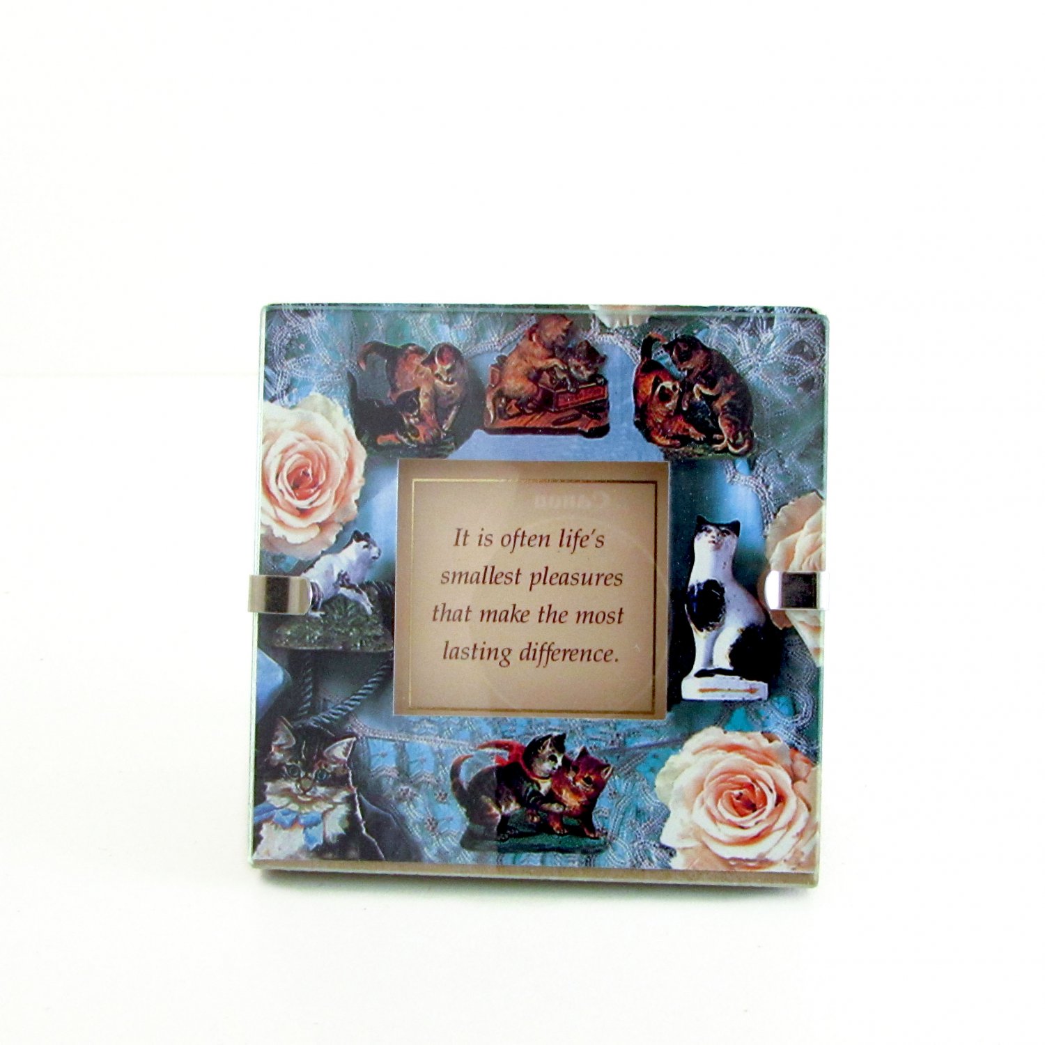 "It is often life's smallest pleasures" Quote in Clip Photo Frame Cats, Rose Cat lover gift