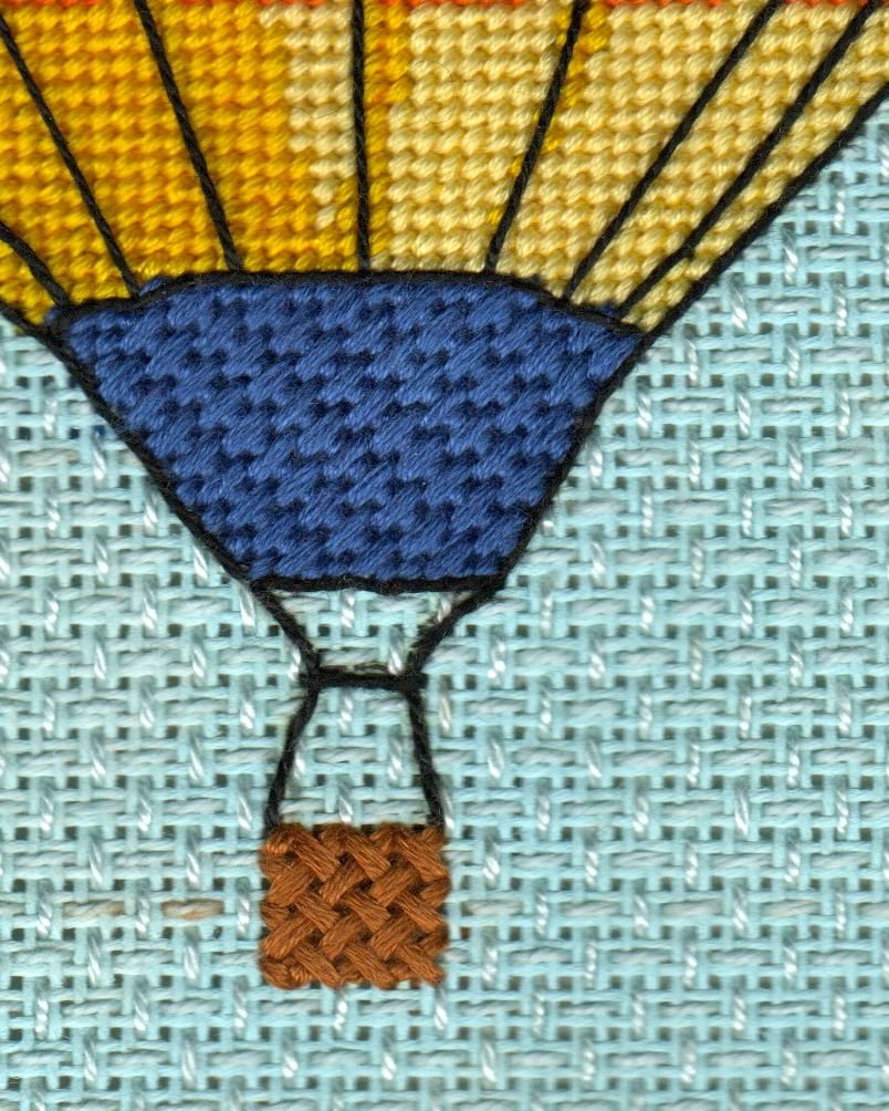 Balloon in Flight Completed Needlepoint, perfect for pillow or framed.