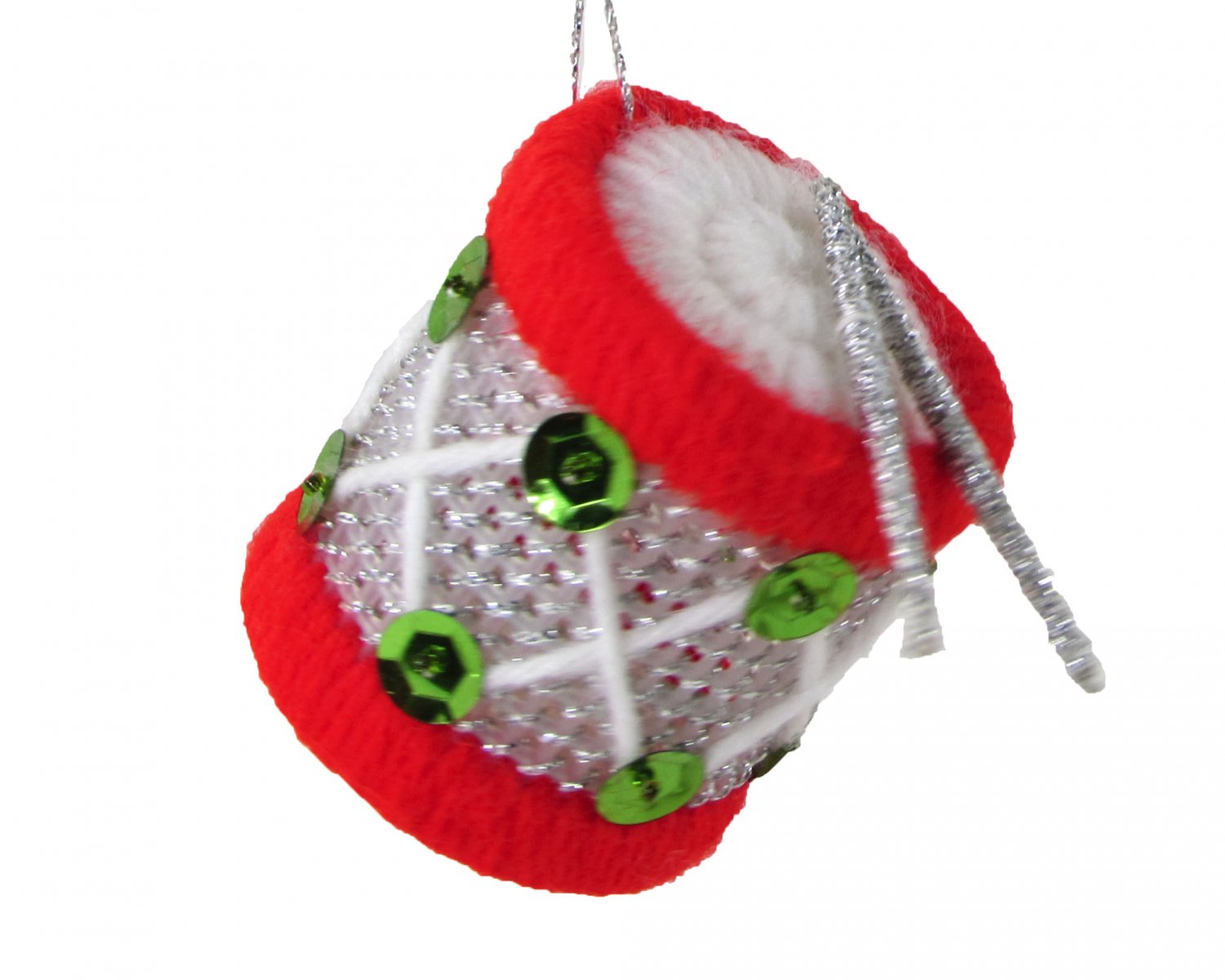 Red, White, and Green Handmade Needlepoint Drum Christmas Tree Ornament