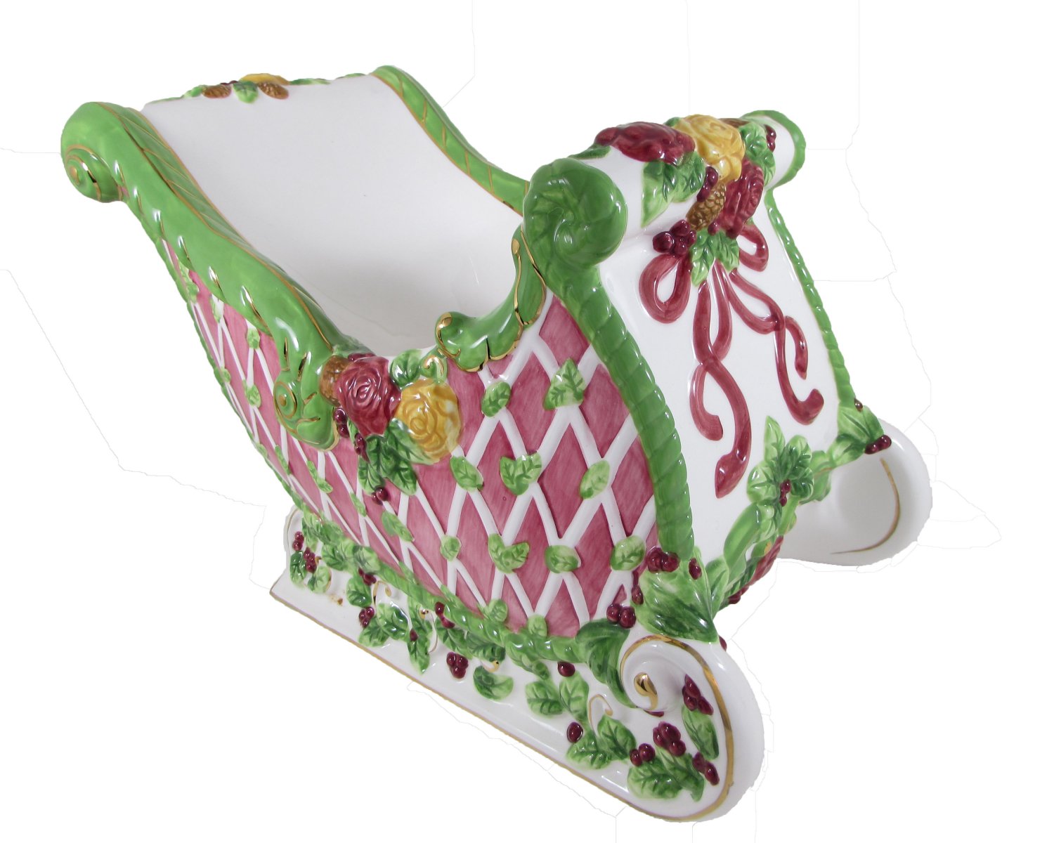 Royal Albert Old Country Roses Season Of Colour Christmas Sleigh Dish Centerpiece Candle Holder