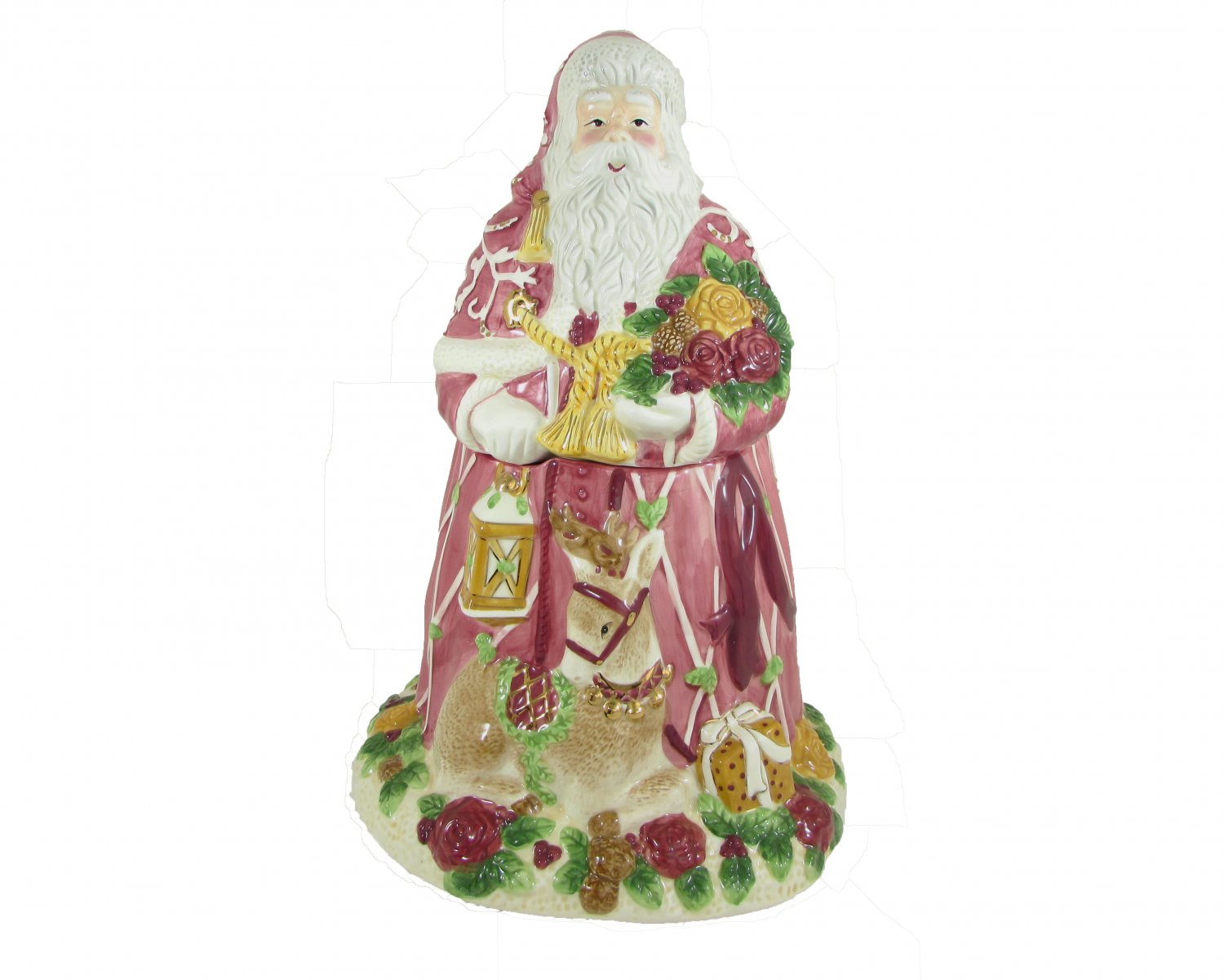 Royal Albert Old Country Roses Season Of Colour Christmas Santa with Reindeer Cookie Jar
