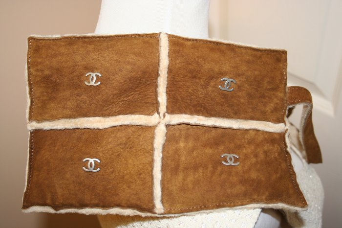 BROWN SHEARLING CHANEL WRISTLET BAG