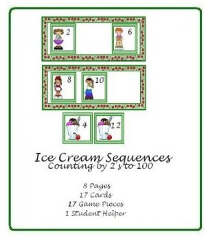 Math Center and Teacher Resources - Ice Cream Sequences (Counting by 2's up to 100)