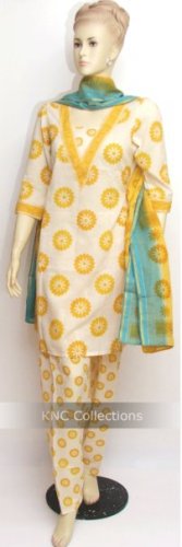 Item#CT1032 Off White & Light Yellow Cotton Salwar Kameez