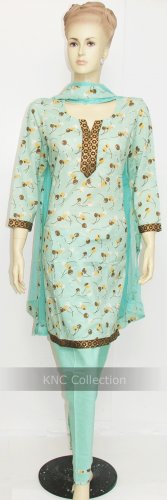 Item#CT1062 Light Teal Printed Salwar Kameez