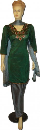 Item#CT1076 Green and gray chosha silk salwar kameez
