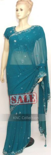 Item#SR1009 Teal Jorjet designer Saree (WAS-$190, NOW-$110)