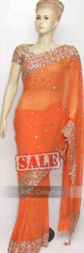 Item#SR1003 Orange jorjet designer saree(WAS$225, NOW-$190)