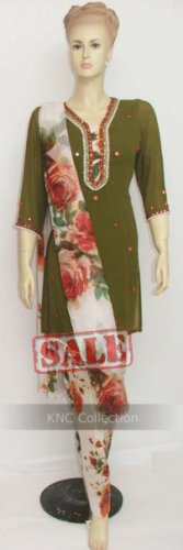 Item#ED1023 Olive Jorjet Salwar Kameez