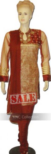 Item#ED1030 Brown and beige color churidar salwar kameez