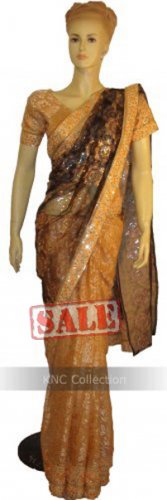 Item#SR1027 Peach color half n half saree