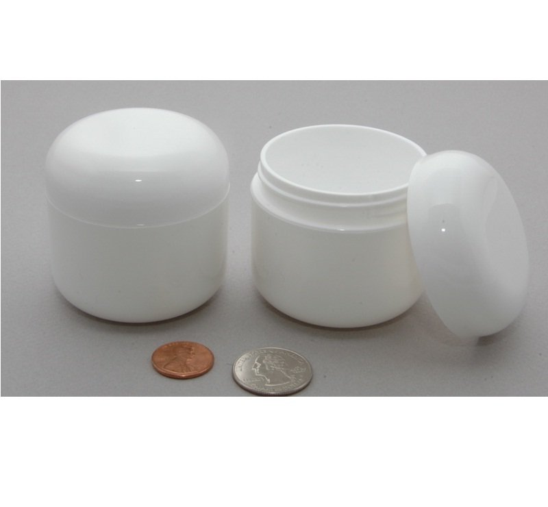 8 Plastic Cosmetic double wall White Cream Jars 60ml 2oz