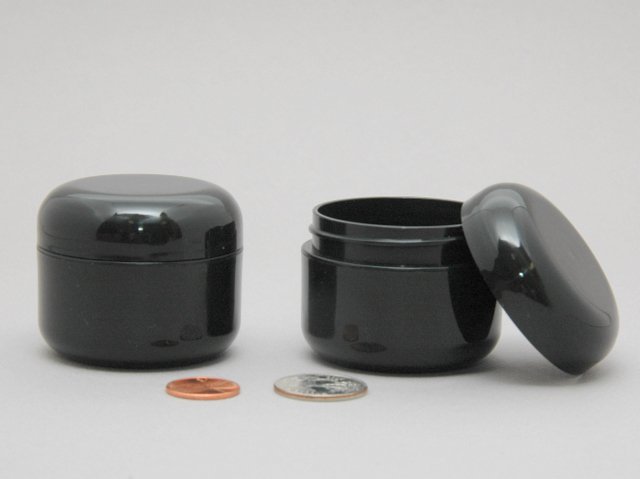 12 Plastic Cosmetic double wall Black Cream Jars 30ml 1oz