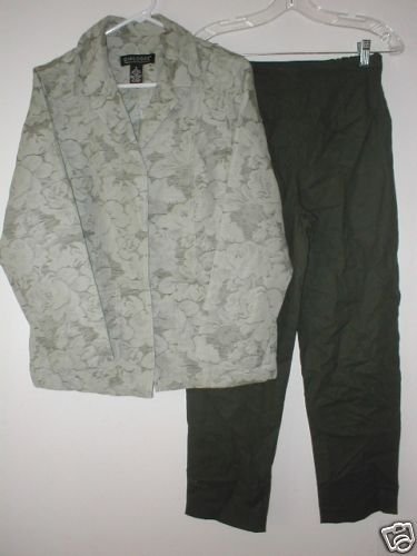 DIALOGUE Jacquard Jacket & Ankle Pants Set SM S 6 Sage