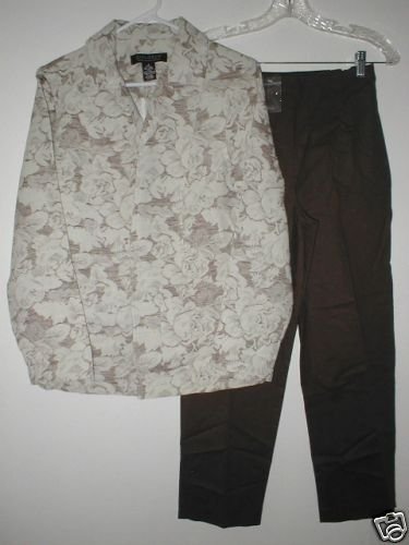 DIALOGUE Jacquard Jacket & Ankle Pants Set XS 4 Brown