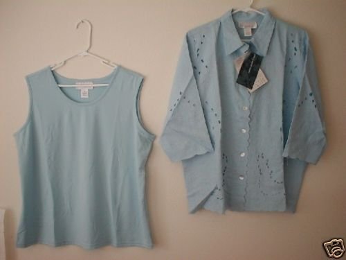 SUSAN GRAVER 3/4 Sleeve Lace Shirt & Tank QVC Blue SM S