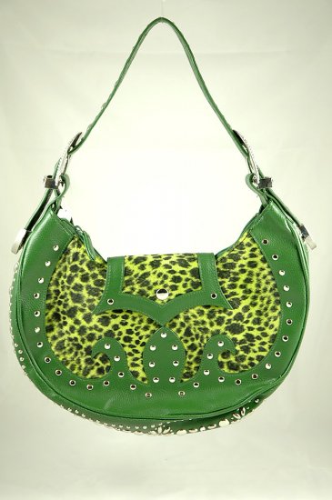 Far Nine green Leopard Faux Fur Bag