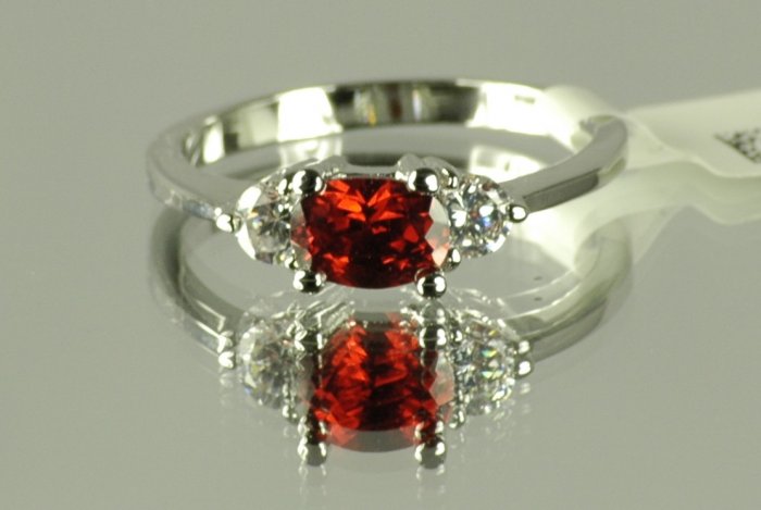 Fashion Ring with Garnet Red & Clear Cubic Zirconia, size 8