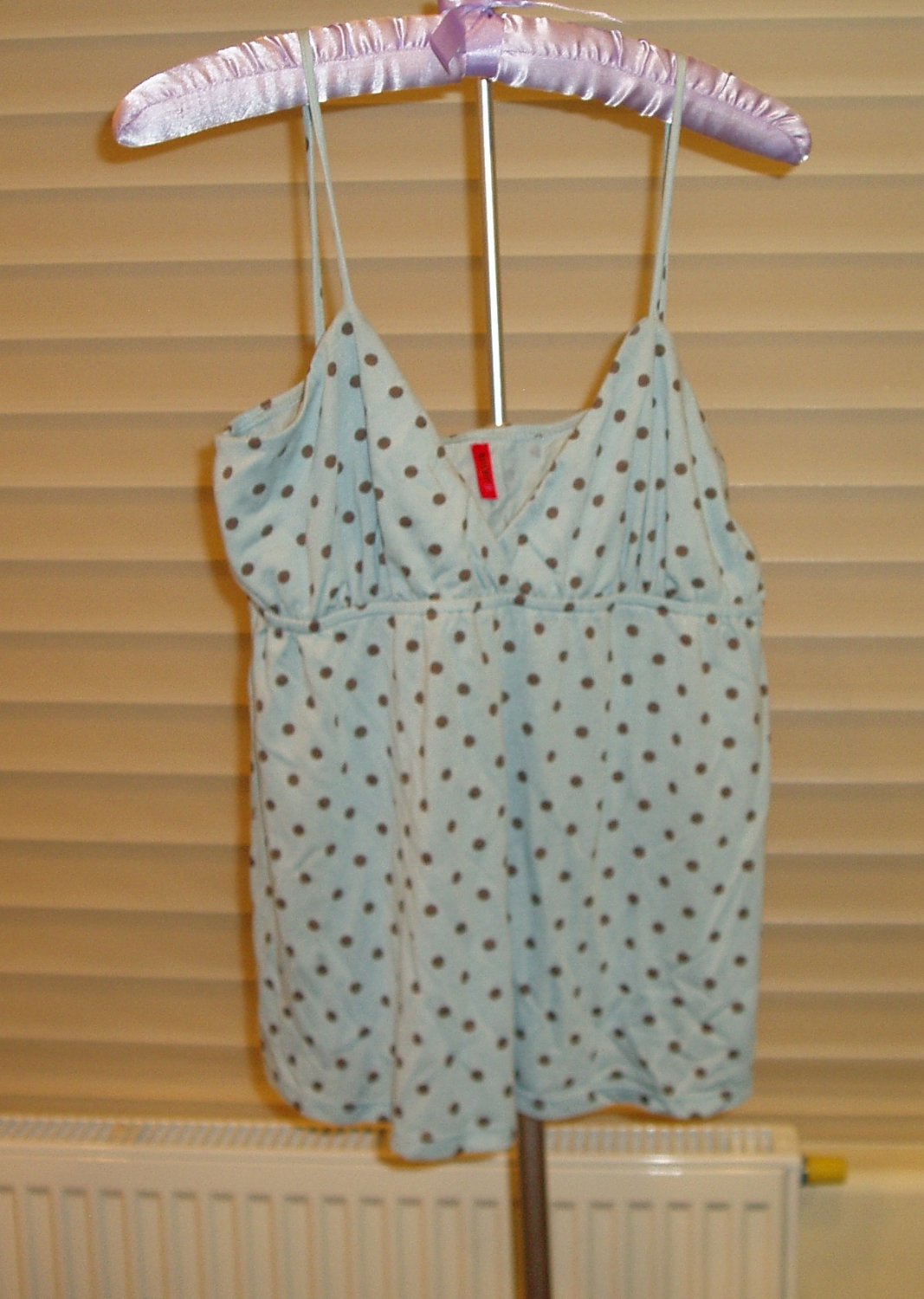 tempted blue & brown polka dot top, size Medium, M