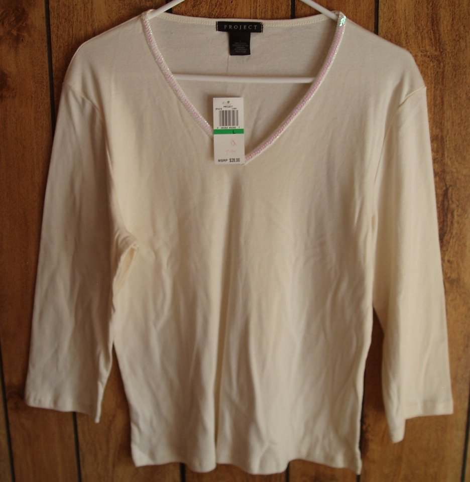 Project beige top with 3/4 sleeve, size Medium, M
