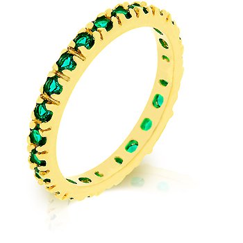 Fashion Ring with emerald green cubic zirconia in goldtone, size 8