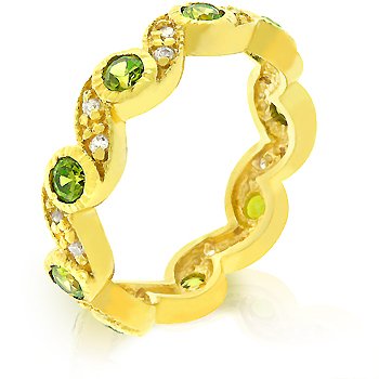 Fashion Ring with olive green cubic zirconia in goldtone, size 8