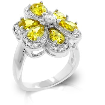 Fashion Ring with Yellow, Jonquil & clear Cubic Zirconia, size 8