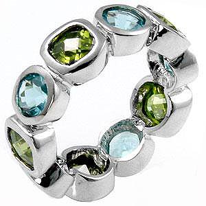 Aqua and olive colored fashion ring with cubic zirconia, size 8