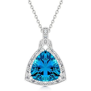 Fashion triangle Pendant with Aqua Blue Cubic Zirconia in silvertone