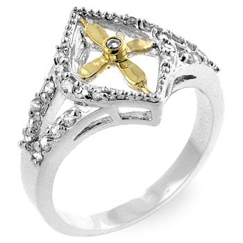 Propeller Crest Fashion Ring with clear Cubic Zirconia in 2 tones, size 7