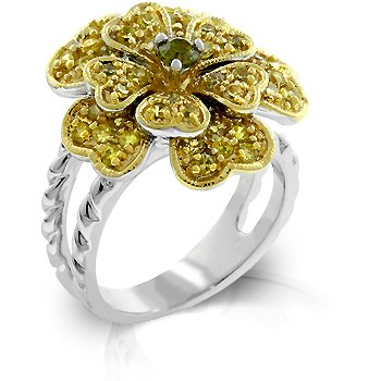Cubic Zirconia Floral Fashion Ring in yellow & olive, size 8