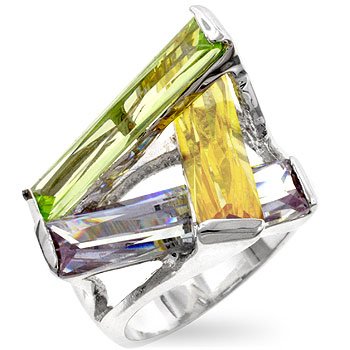 Cubic Zirconia Fashion Ring in yellow, olive & purple, size 9