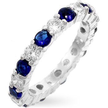 Fashion Silver ring with blue & clear cubic zirconia, size 8