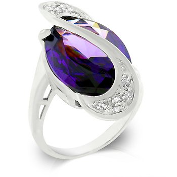 Fashion ring in silvertone finish with clear and purple cubic zirconia, size 8