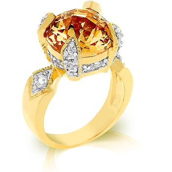 Gorgeous regal fashion ring with champagne and clear cubic zirconia, size 8