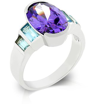 Cubic Zirconia Fashion Ring in Blue & Purple, size 8